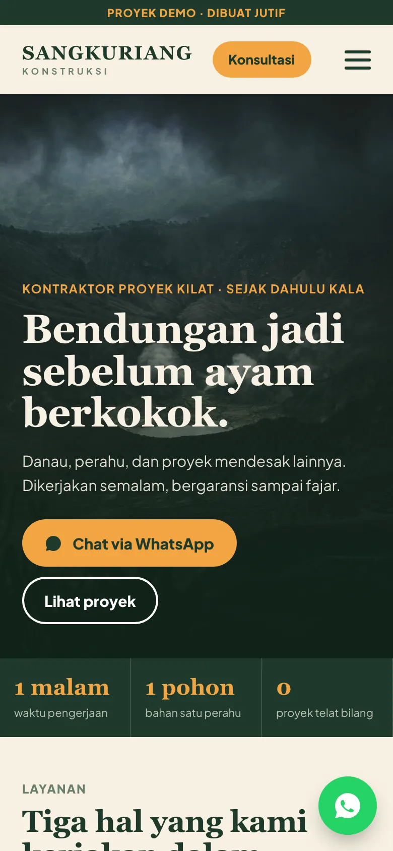 Website demo Sangkuriang Konstruksi di HP