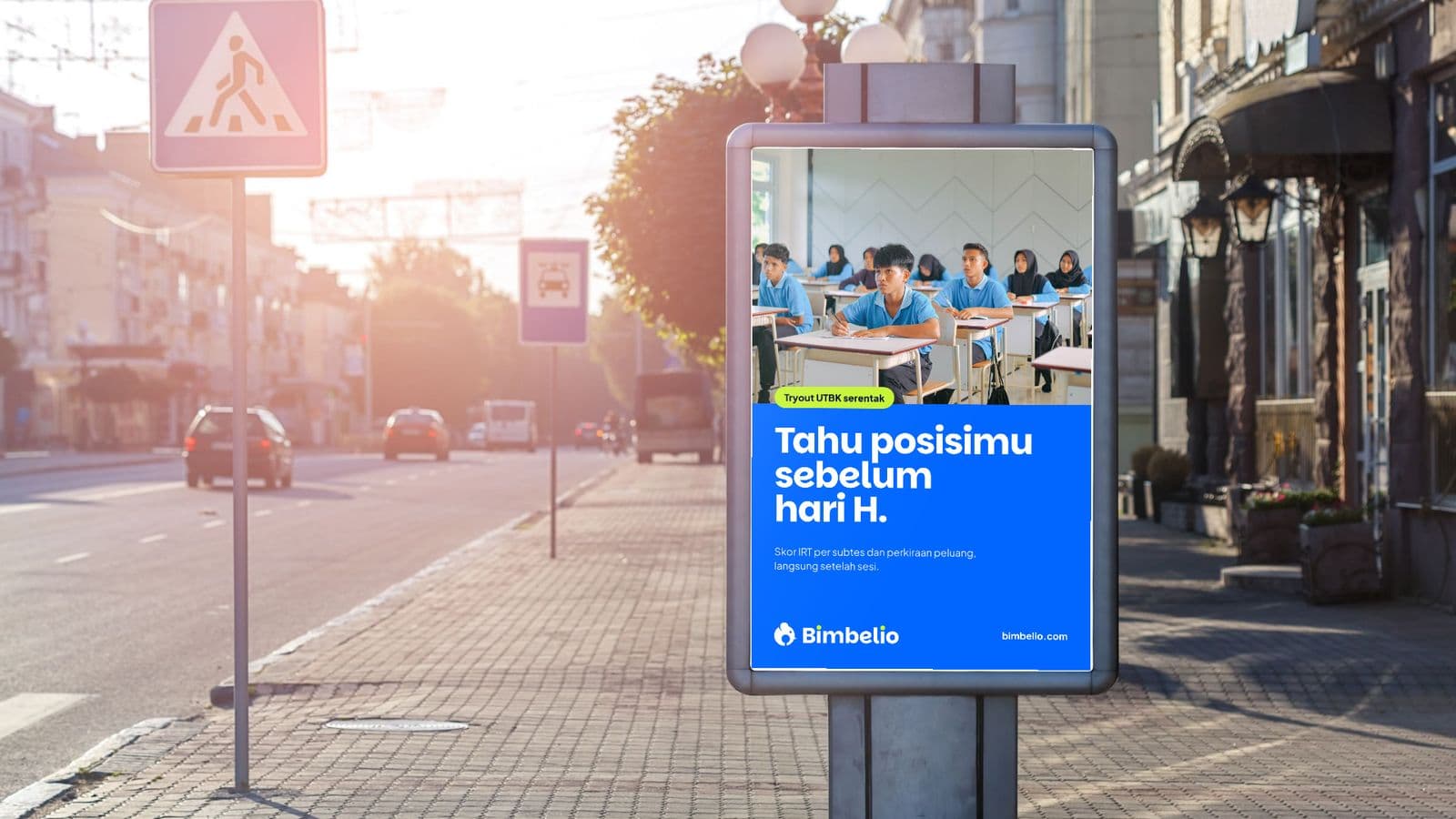 Bimbelio poster on a street billboard
