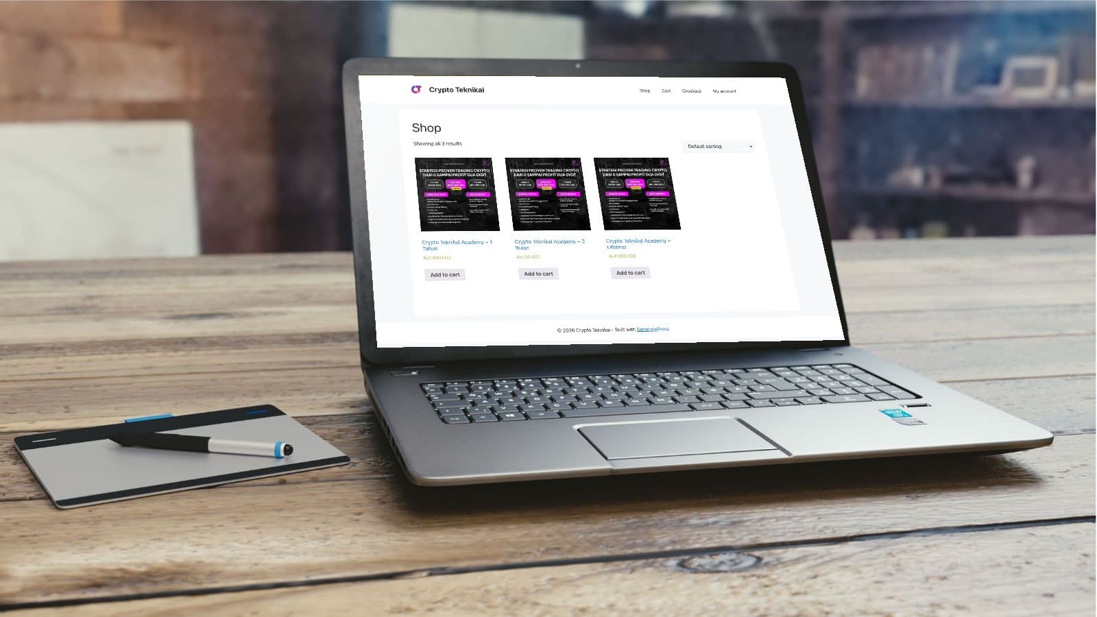 Crypto Teknikal Academy course store on a laptop